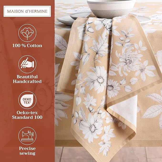 Maison d' Hermine Cloth Napkins Set of 4 100% Cotton for Thanksgiving Christmas Decorations Everyday Reusable Square Fall Napkins Cloth Washable Dinner Party (Pretty Autumn, 20"x20")