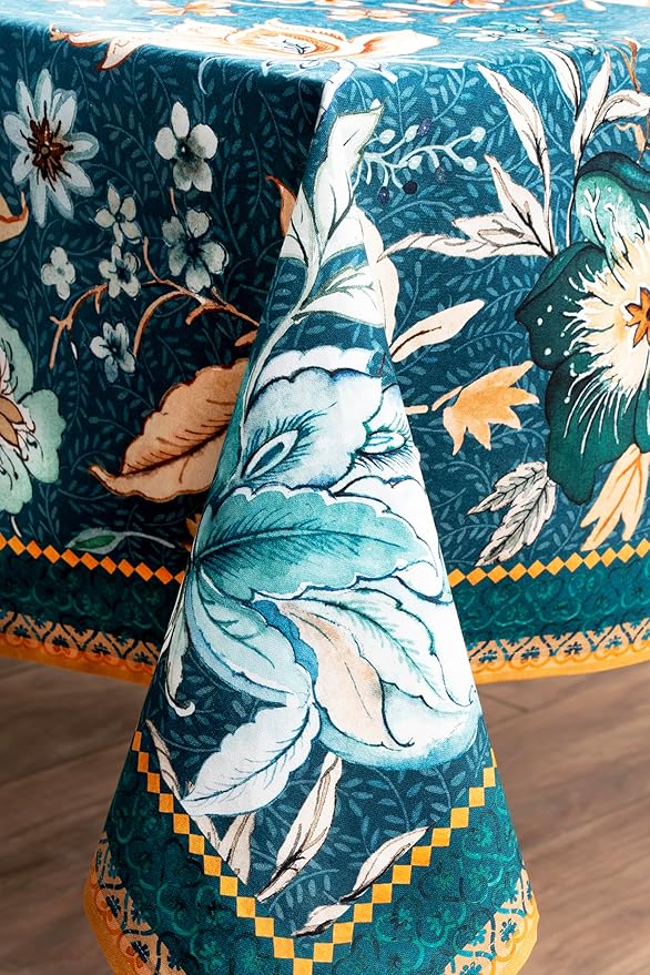 Maison d' Hermine Table Cloth Square Table 100% Cotton 60 x 60 Inches Fall Tablecloth Reusable Everyday Use for Thanksgiving Christmas Decorations Dining Farmhouse Party (Luxury Loft - Dark Teal)