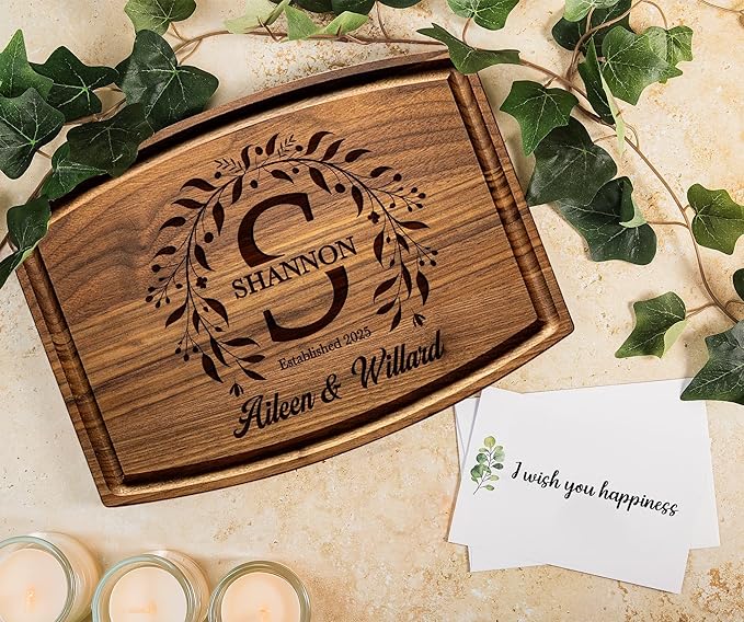 Personalized Wedding Gift Cutting Board for Couples, Custom Engraved Walnut, Cherry or Bamboo Wood Charcuterie Board, Anniversary & Housewarming, Real Estate Closing, Engagement & Bridal Shower Gift