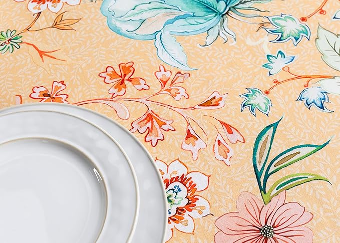 Maison d' Hermine Table Cloth Round Table 100% Cotton 69 Round Inches Tablecloth Reusable Decorative for Dining Room Farmhouse Home Valentines Day Decorations Spring Summer - Luxury Loft - Peach