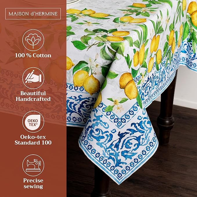 Maison d' Hermine Table Cloth Square Table 100% Cotton 60 x 60 Inches Tablecloth Reusable Decorative for Dining Room Farmhouse Home Valentines Day Decorations Spring Summer - Cedrat