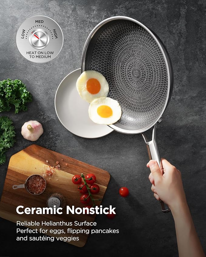 Nonstick Sauce Pan with Lid, Non-Toxic Tri-Ply Hybrid Ceramic Saucepan, 1.5&2.5 Quart Stainless Steel Pans, PFAS/PFOA/PTFE Free, Dishwasher & Oven Safe, Induction Compatible