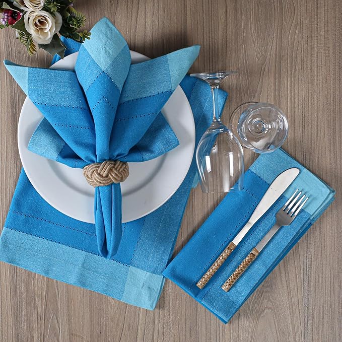 Homidate Cotton Cloth Napkins Set of 12 – 20x20 Blue Multi Double Hemstitched – Machine Washable Dinner Napkins for Weddings, Parties & Father’s Day Celebrations