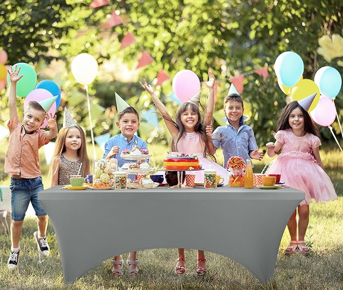 Utopia Kitchen Spandex Tablecloth 1 Pack [6FT, Grey] Tight, Fitted, Washable and Wrinkle Resistant Stretch Rectangular Patio Table Cover for Event, Wedding, Banquet & Parties [72Lx30Wx30H Inch]