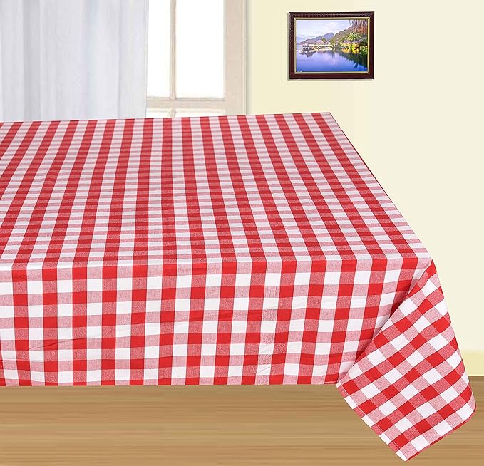 Urban Villa Tablecloth Christmas Table Cloth Tabletop Cover Kitchen Dining Tablecloth 100% Cotton Great Parties Wedding Holiday Dinner Red/White Color Rectangle 60X102 Inches 8-10 Seats Table Cloth