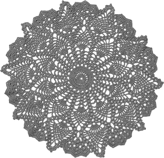 BIBITIME Lace Tablecloth Doily Handmade Crochet Placemat Women Vase Mat Kitchen Table Runner (1PC- 18 in to 20 in, Dark Grey)