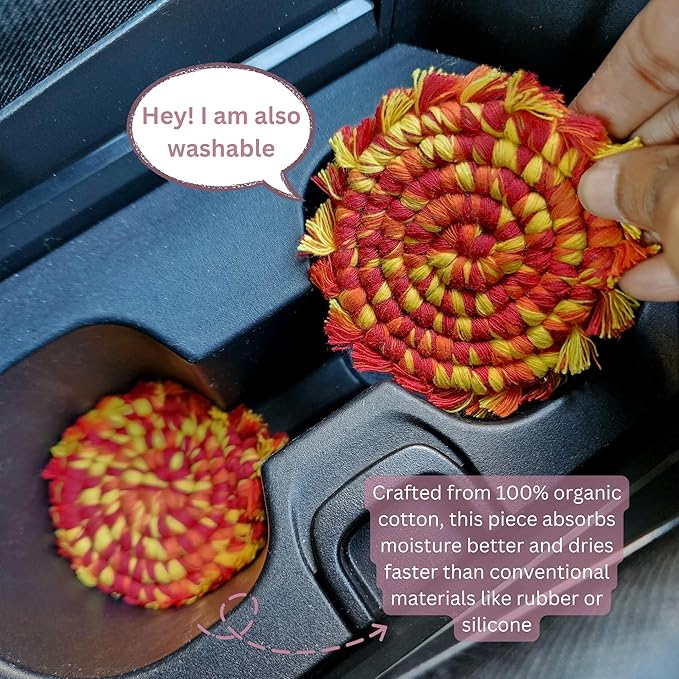Cotton Car Coasters 2pc Car Cup Coasters Cute car Accessories for Women car Coaster for Cup Holders (Sunset Blaze)