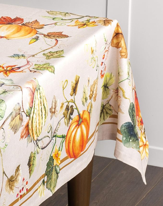 Maison d' Hermine Table Cloth Square Table 100% Cotton 60 x 60 Inches Fall Tablecloth Reusable Everyday Use for Thanksgiving Christmas Decorations Dining Farmhouse Party (Potiron)