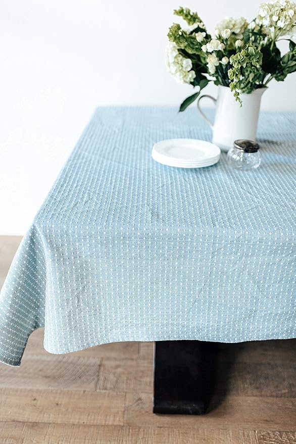 60x90 in Cotton Tablecloth – Large Rectangular Dining Table Cover for Kitchen, Weddings, Parties, Indoor or Outdoor Picnic and Everyday Décor – Blue