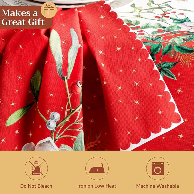 Maison d' Hermine Cloth Napkins Set of 4 100% Cotton for Thanksgiving Christmas Decorations Everyday Reusable Square Fall Napkins Cloth Washable Dinner Party (Noel, 20"x20")
