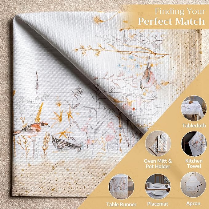Maison d' Hermine Cloth Napkins Set of 4 100% Cotton Everyday Reusable Square Napkins Cloth Washable Dinner Wedding Valentines Day Decorations Spring/Summer (Meadow Florals - Beige, 20" x 20")