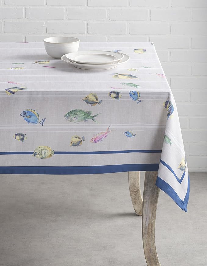 Maison d' Hermine Table Cloth Square Table 100% Cotton 54 x 54 Inches Tablecloth Reusable Decorative for Dining Room Farmhouse Home Valentines Day Decorations Spring Summer - Poisson