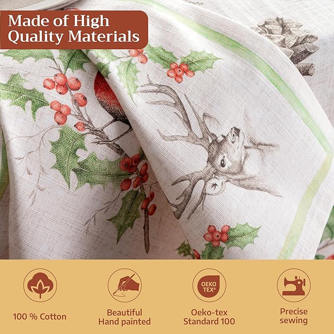 Maison d' Hermine Cloth Napkins Set of 4 100% Cotton for Thanksgiving Christmas Decorations Everyday Reusable Square Fall Napkins Cloth Washable Dinner Party (Christmas Dew, 20"x20")