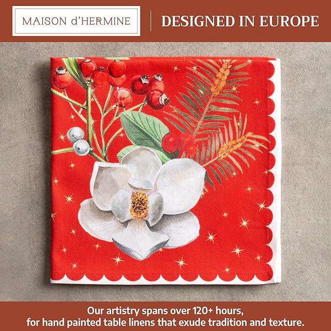 Maison d' Hermine Cloth Napkins Set of 4 100% Cotton for Thanksgiving Christmas Decorations Everyday Reusable Square Fall Napkins Cloth Washable Dinner Party (Noel, 20"x20")