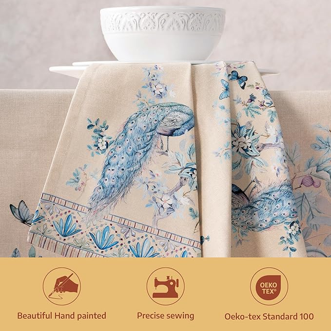 Maison d' Hermine Napkins 100% Combed Cotton Premium Set of 4 Decorative Cloth Napkin Washable Dinner Napkins for Holiday, Dinner, Wedding & Dining - Peacock Utopia - Sandy Beach (20”x20”)