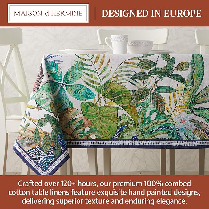 Maison d' Hermine Premium Table Cloth Rectangle Table 100% Combed Cotton 140 x 70 Inches Tablecloth Reusable Decorative for Dining Room, Farmhouse, Home, Party, Festive & Wedding - Mosaic