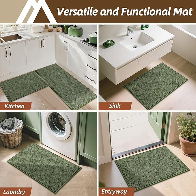 COSY HOMEER Kitchen Rugs 20"x32" Non-Slip Kitchen Mats for Floor Absorbent Stain Resistant Kitchen Floor Mat Machine Washable Rugs for Kitchen,Hallway,Sink,Green
