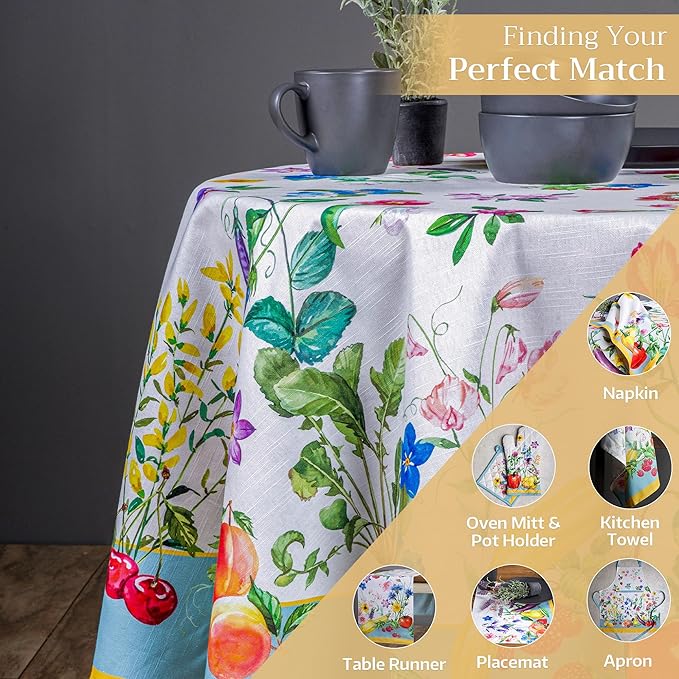 Maison d' Hermine Table Cloth Round Table 100% Cotton 63 Round Inches Tablecloth Reusable Decorative for Dining Room Farmhouse Home Valentines Day Decorations Spring Summer - Giverny