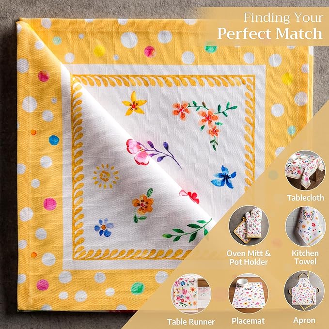 Maison d' Hermine Cloth Napkins Set of 4 100% Cotton Everyday Reusable Square Napkins Cloth Washable Dinner Wedding Valentines Day Decorations Spring/Summer (Happy Florals - Sweety, 20" x 20")
