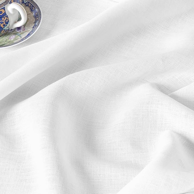 D'Moksha Homes White Linen Tablecloth 60 x 120 Inch - 100% Pure Linen Hemstitch Tablecloth for Rectangle Tables - Classic Hemstitch, Machine Washable Table Cloth for Fall, Autumn and Halloween