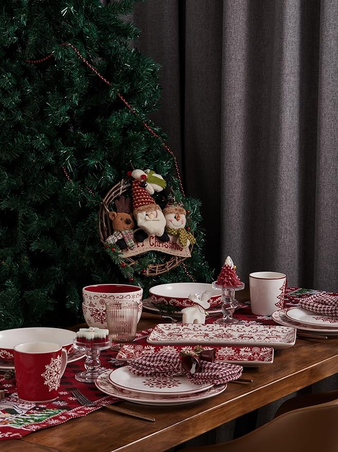 Bico Holly Jolly Ceramic Mug Set of 4, Christmas Coffee Mugs, 18oz Holiday Cups for Tea, Cocoa, or Hot Drinks, Microwave & Dishwasher Safe