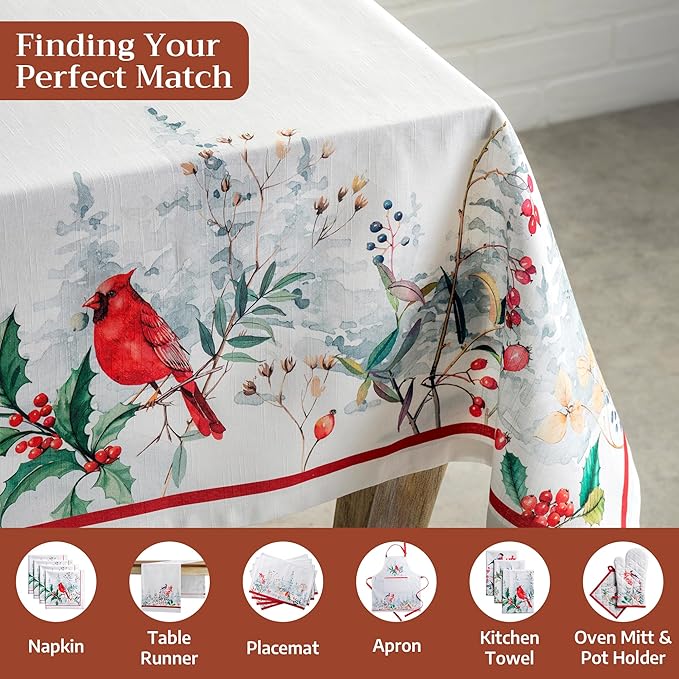 Maison d' Hermine Table Cloth Rectangle Table 100% Cotton 54 x 72 Inches Fall Tablecloth Reusable Everyday Use for Thanksgiving Christmas Decorations Dining Farmhouse Party (Morzine)