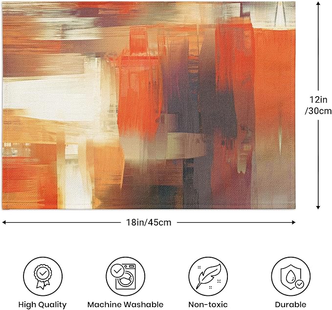 Orange Placemats for Dining Table Set of 6 Modern Art Abstract Painting Place Mats Washable Linen Placemat for Kitchen Home Dinner Party Decor 18x12 Inches