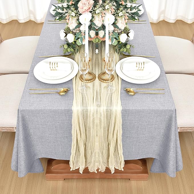 Fitable Faux Linen Tablecloths for Rectangle Tables: Water & Stain Resistant Farmhouse Table Cloth, Washable Burlap Textured Table Covers for Kitchen Dining Party(2 Pack, 52x70 Inch, Light Grey)