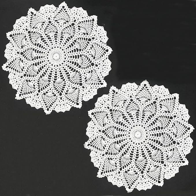 BIBITIME Lace Tablecloth Doily Handmade Crochet Placemat Women Vase Mat Kitchen Table Runner (2PCS- 18 in to 20 in, White)