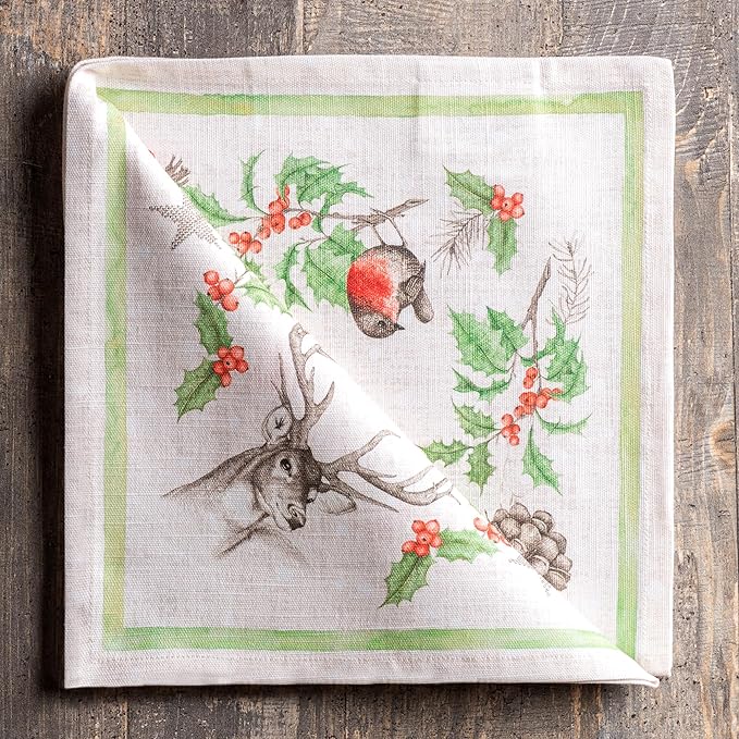 Maison d' Hermine Cloth Napkins Set of 4 100% Cotton for Thanksgiving Christmas Decorations Everyday Reusable Square Fall Napkins Cloth Washable Dinner Party (Christmas Dew, 20"x20")