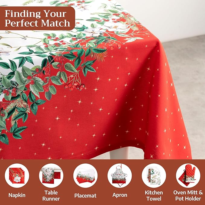 Maison d' Hermine Table Cloth Rectangle Table 100% Cotton 70 x 90 Inches Fall Tablecloth Reusable Everyday Use for Thanksgiving Christmas Decorations Dining Farmhouse Party (Noel)