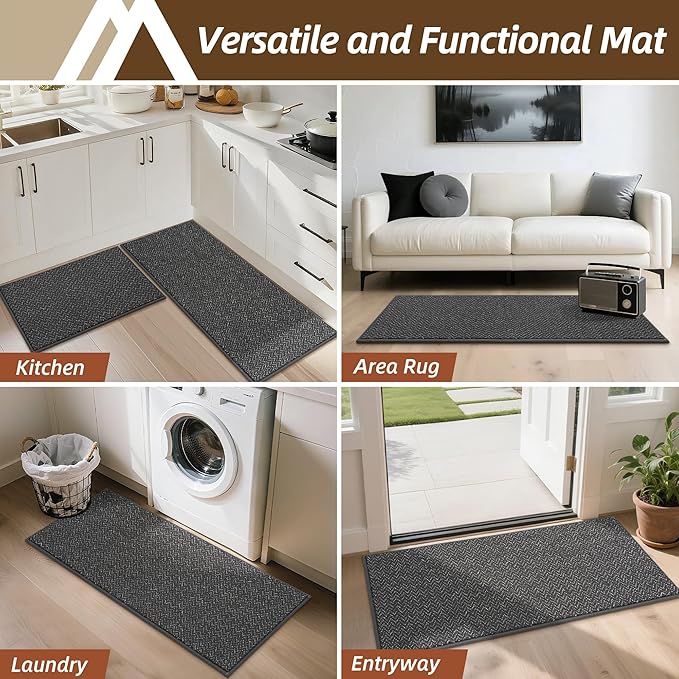 COSY HOMEER Kitchen Rugs and Mats 2PCS Non Slip Kitchen Mats for Floor Washable Stain Resistant Kitchen Runner Rug Sets Absorbent Kitchen Floor Mat 20"x32"+20"x48",Dark Grey