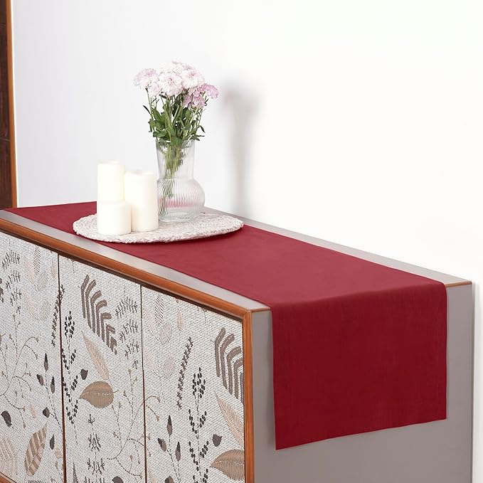 D'Moksha Homes Linen Red Table Runner 90 Inches Long - 100% Pure Linen 14 x 90 Inch Table Runner for Dining, Valentines, Spring - Machine Washable