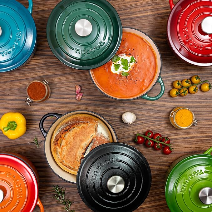 Cast Iron Pot with Lid – Non-Stick Ovenproof Enamelled Casserole Pot, Oven Safe up to 500° F – Sturdy Dutch Oven Cookware – Green, 5-Quart, 24cm – by Nuovva