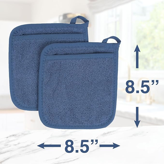 RITZ Terry Pocket Mitt & Hot Pad: Unparalleled Heat Resistant, Durable 100% Cotton – Ergonomically Designed for Optimal Grip – Easy-Care Machine Washable – 4-Pact, Federal Blue