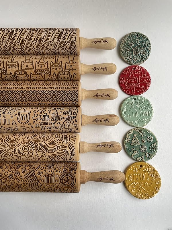 Embossing Rolling Pin Designed in Cooperation between Algiscrafts and Pottery by Jas FLORAL VINE for Ceramic and Cookies