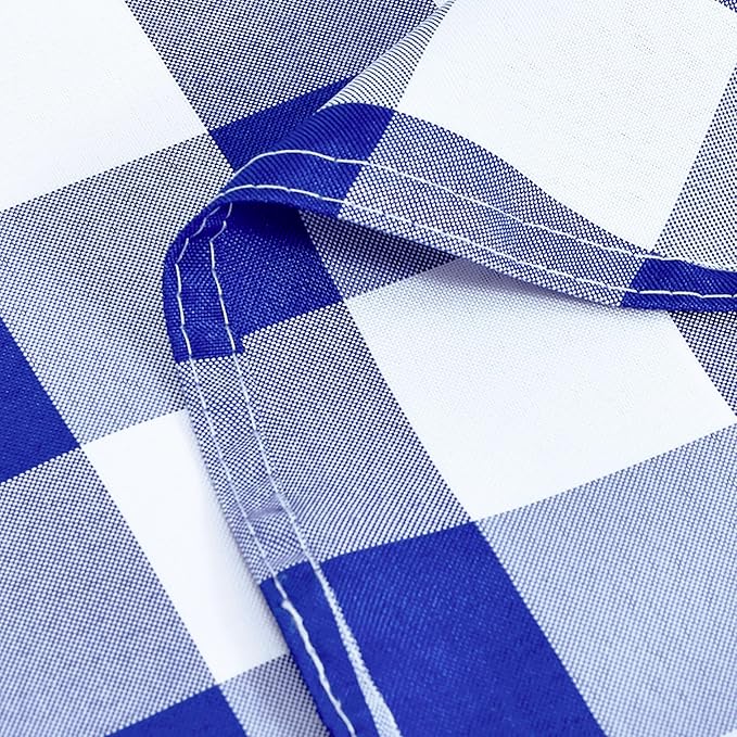 Hiasan Checkered Round Tablecloth 45 Inch - Waterproof Stain and Wrinkle Resistant Washable Fabric Table Cloth for Dining Room Party Outdoor Picnic, Royal Blue and White