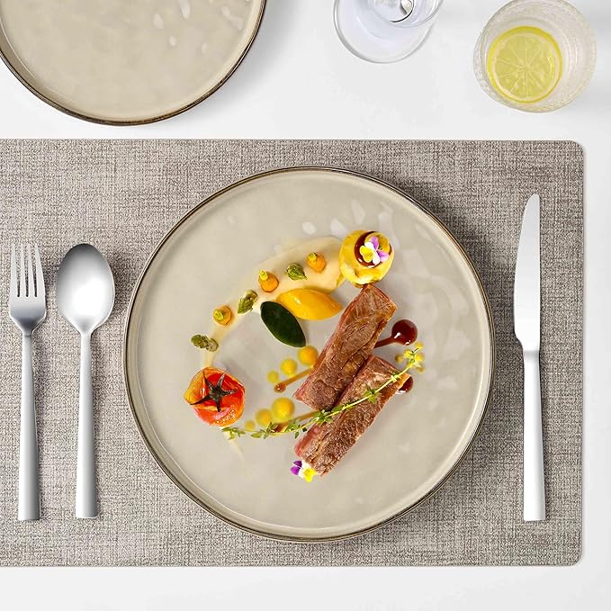 Herogo Dinnerware Dishes Sets, 18 Pieces Plates and Bowls Sets for 6, Kitchen Serving Dishes, Dishwasher & Microwave Safe, Cream Khaki