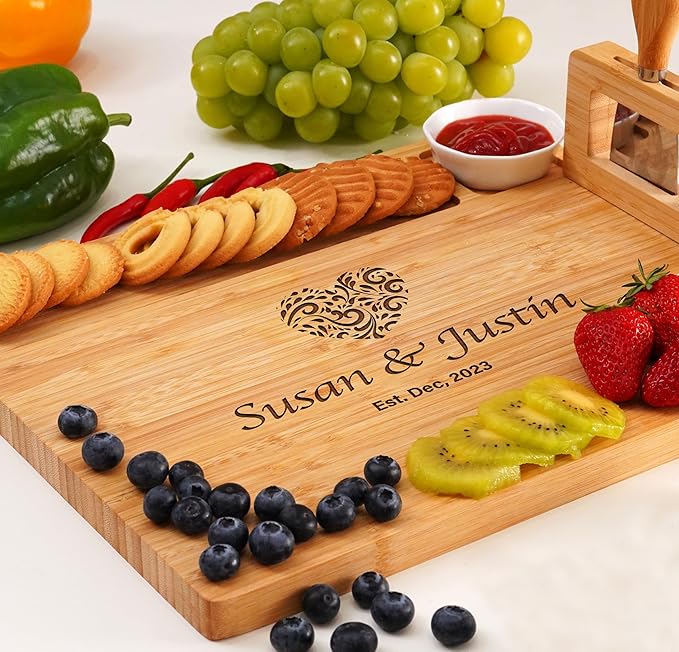 Personalized Charcuterie Board, Christmas Gifts for Couples 2025, Custom Engraved Cutting Board for Anniversary, Engagement, New Home (Couple)