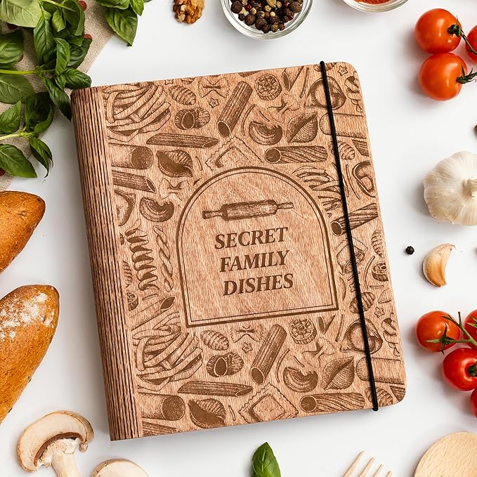ENJOY THE WOOD Wooden Blank Recipe Book Binder - Personalized Recipe Notebook - Family Cookbook Journal Custom Sketchbook To Write In Organizer by Enjoy The Wood (Pasta, Small (A6))