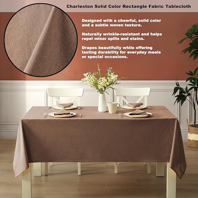 Spring & Easter Holiday Charleston Nut Brown 60 x 84 inch Rectangle Fabric Tablecloth, Cotton Table Cover for Indoor Outdoor Dining, Machine Washable Solid Color Tablecloths for Everyday Use