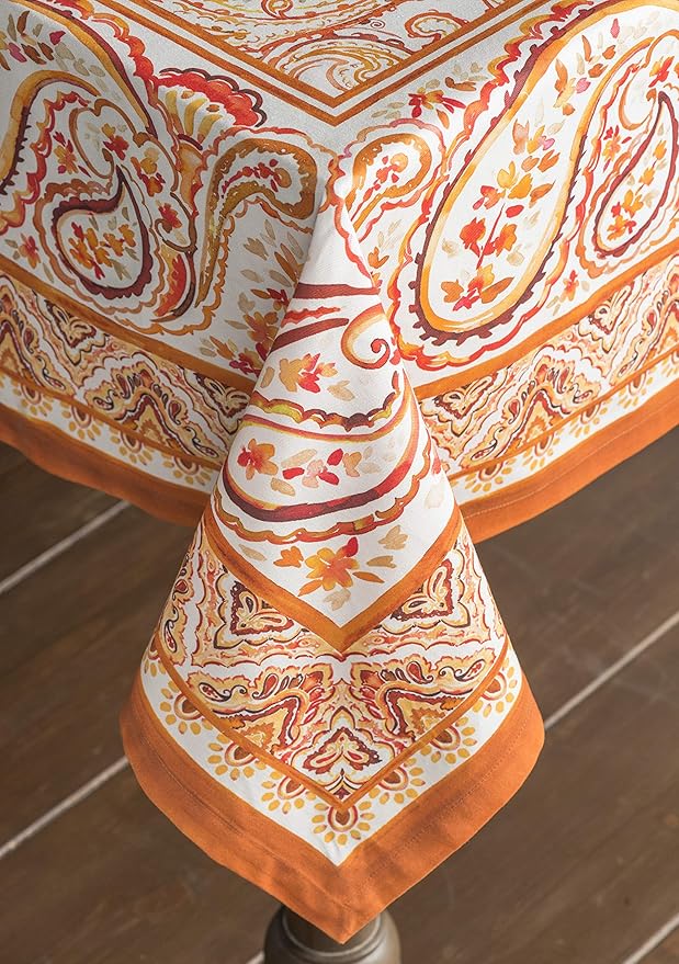 Maison d' Hermine Table Cloth Rectangle Table 100% Cotton 70 x 120 Inches Fall Tablecloth Reusable Everyday Use for Thanksgiving Christmas Decorations Dining Farmhouse Party (Palatial Paisley)