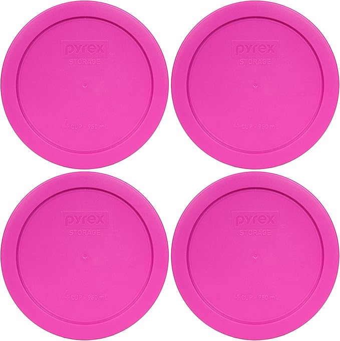 Pyrex 7201-PC Pink 4 Cup Food Storage Replacement Lid (4-Pack) - Made in USA