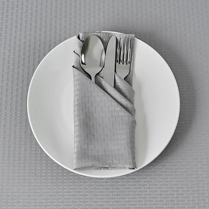 maxmill Cloth Napkins Weaved Texture Pattern Soft Comfortable and Luxury Serviette for Restaurant Family Dinners Weddings Parties and Banquets Set of 4 Pieces, 20 x 20 Inch Light Grey