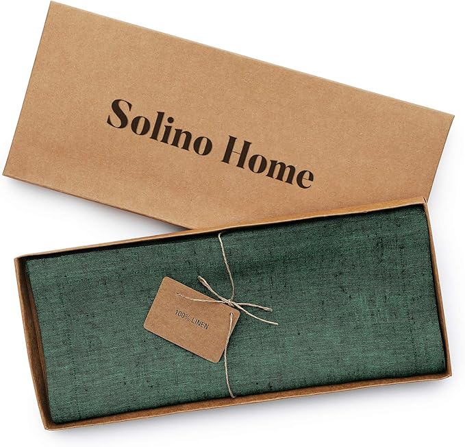 Solino Home Linen Table Runner 144 Inches Long - Athena, 100% Pure Linen Forest Green 14 x 144 Inch Table Runner for Dining, Winter, Easter, St Patricks Day