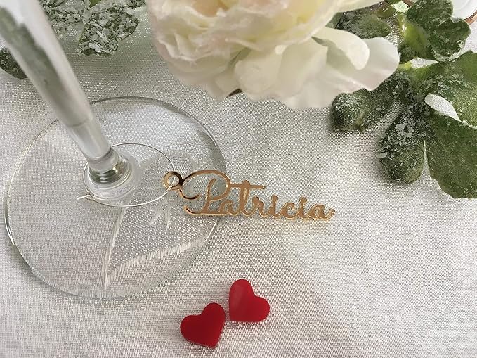 Personalized Wine Glass Charms, Custom Name Drink Markers, Place Setting Name Tags, Acrylic and Wood Material