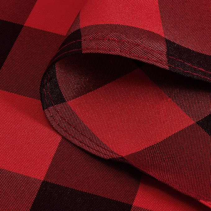 Hiasan Christmas Checkered Round Tablecloth 50 Inch - Waterproof Stain and Wrinkle Resistant Washable Fabric Table Cloth for Dining Room Party Outdoor Picnic, Black and Reddish Orange