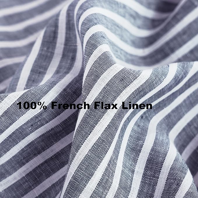 100% French Flax Linen Tablecloths Rectangle 108Lx60W Inch for Dinners, Parties, Easter, Halloween, Camping, Stone Washed, Textured, Machine Washable, 8-10 Sets (60''x108'', Blue Stripe)