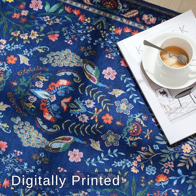Rugcomf Runner Rug Washable Kitchen Runner 2'x 6'Runner Rug Floral Non-Slip for Entryway Indoor Soft Carpet Runner for Hallways, Kitchen, Laundry, Bedroom, Bathroom(Blue)