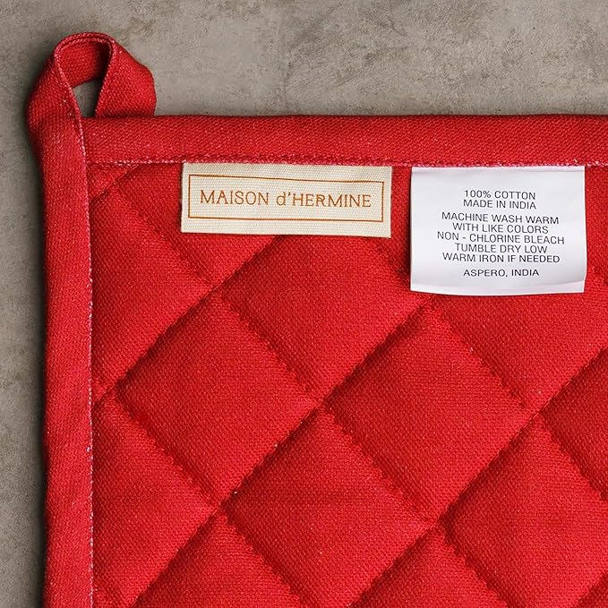 Maison d' Hermine 100% Cotton Oven Mitt & Pot Holder Set (7.5"x13" & 8"x8") Heat Resistant BBQ Cooking Gloves with Loop for Thanksgiving Christmas Decorations Handling Hot Pans (Fairy Christmas)